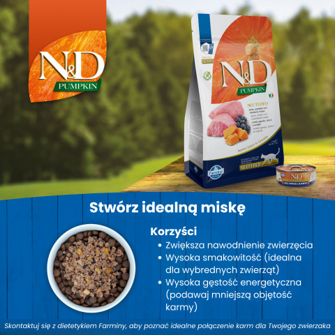 FARMINA N&D Pumpkin Cat Lamb and Blueberry Neutered Adult - suché krmivo pro kočky - 1.5 kg - Fotogalerie 4