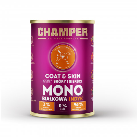 CHAMPER Coat & Skin Mono Krůta + BRIT Mono Protein Turkey & Sweet Potato – mokré krmivo pro psy – 26×400 g - Fotogalerie 3