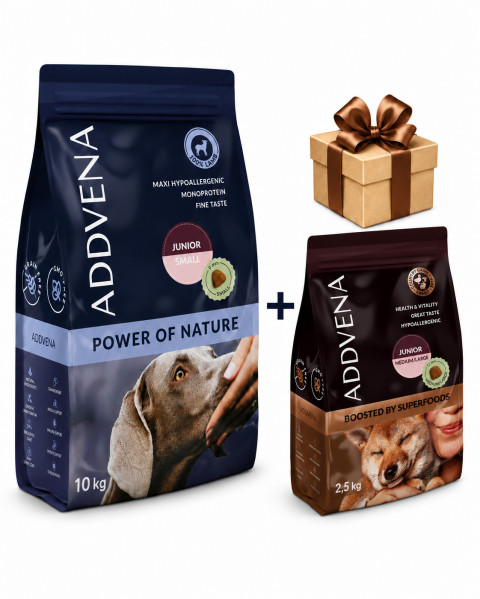 ADDVENA Power of Nature Junior Small 10 kg + ZDARMA! Boosted by Superfoods Junior Medium/Large 2,5 kg - Fotogalerie 1