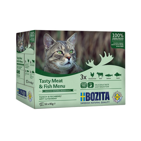 BOZITA Tasty meat and fish menu - mokré krmivo pro kočky - 12x85g - Fotogalerie 1