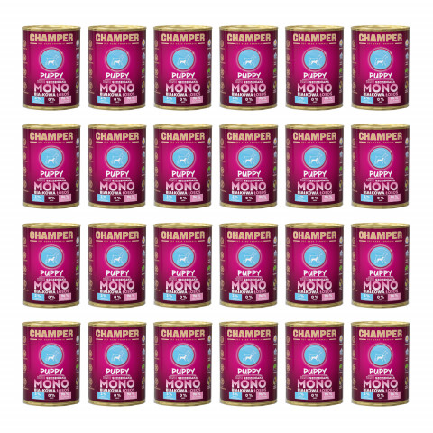 CHAMPER Puppy monoproteinový losos – mokré krmivo pro štěně – 24×400 g - Fotogalerie 1