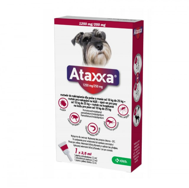 ATAXXA 1250mg/250mg (10-25 kg) - kapky proti blechám a klíšťatům pro ...