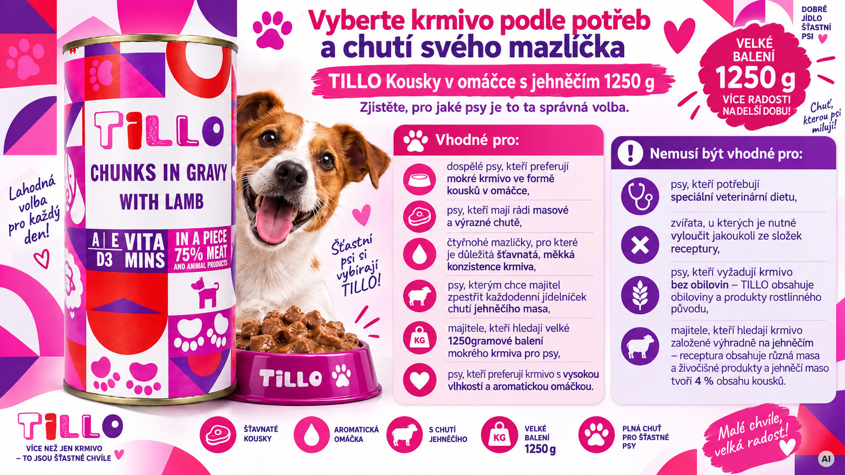 TILLO Kousky v omáčce s kuřecím masem - mokré krmivo pro psy - 6x1250g - foto 8