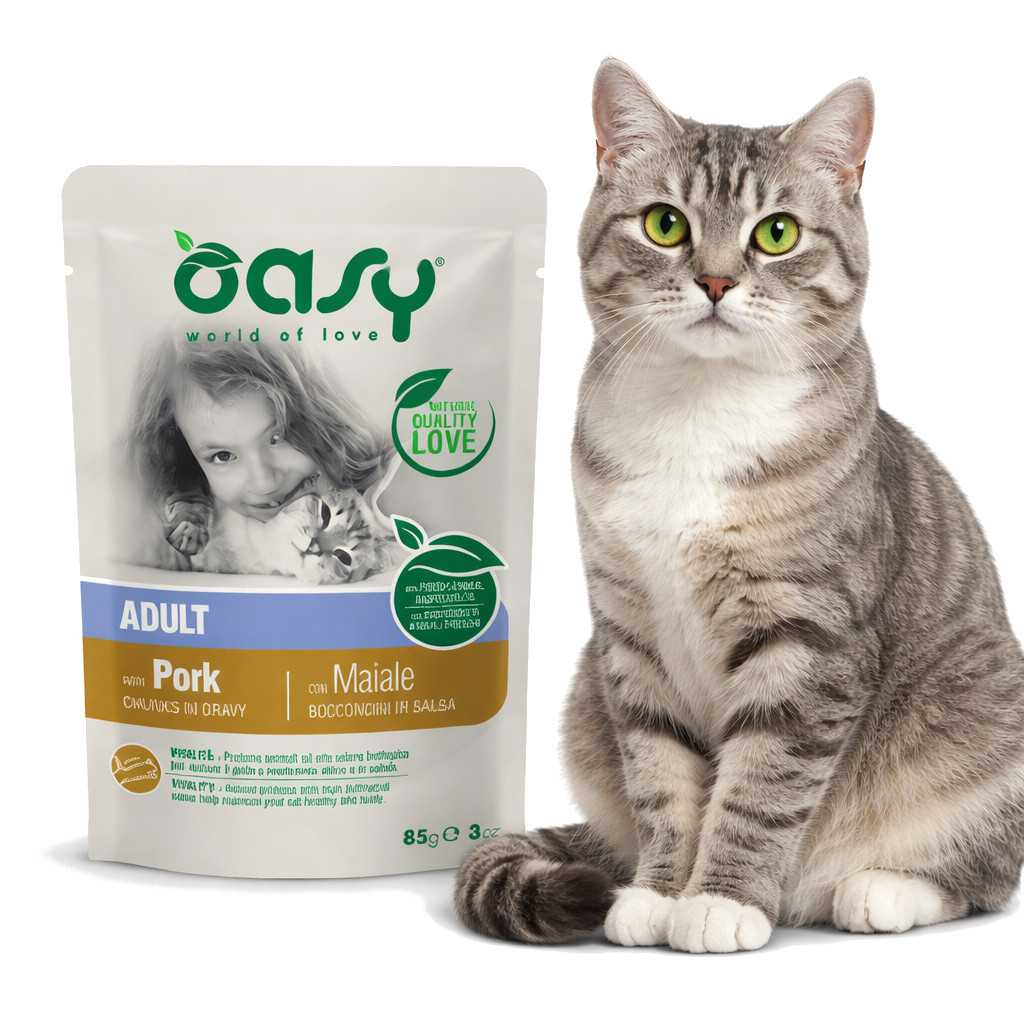 OASY Chunks in gravy Pork - mokré krmivo pro kočky - 85g - foto 2