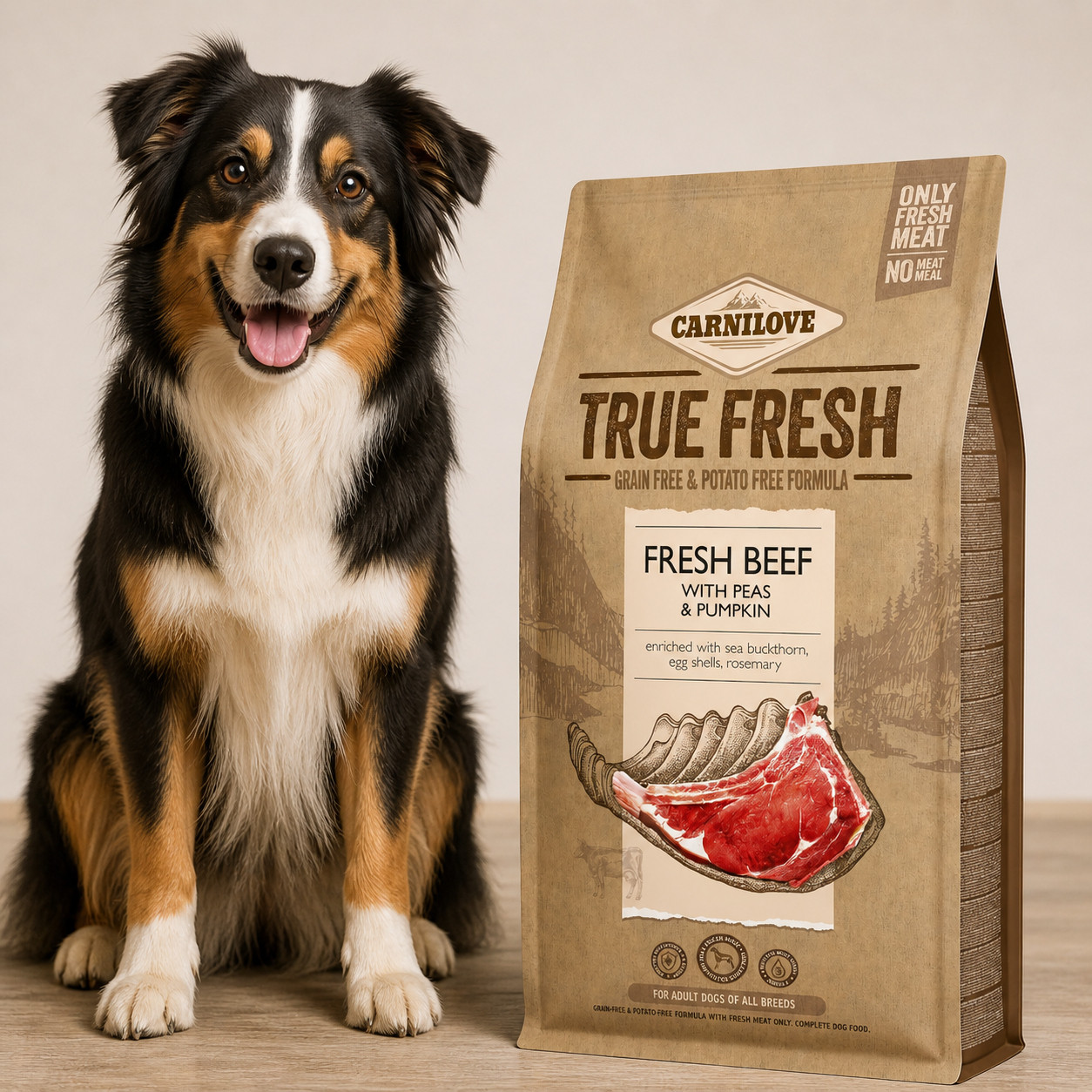 CARNILOVE True Fresh Dog Adult Beef with peas and pumpkin - suché krmivo pro psy - 1,4kg - foto 2