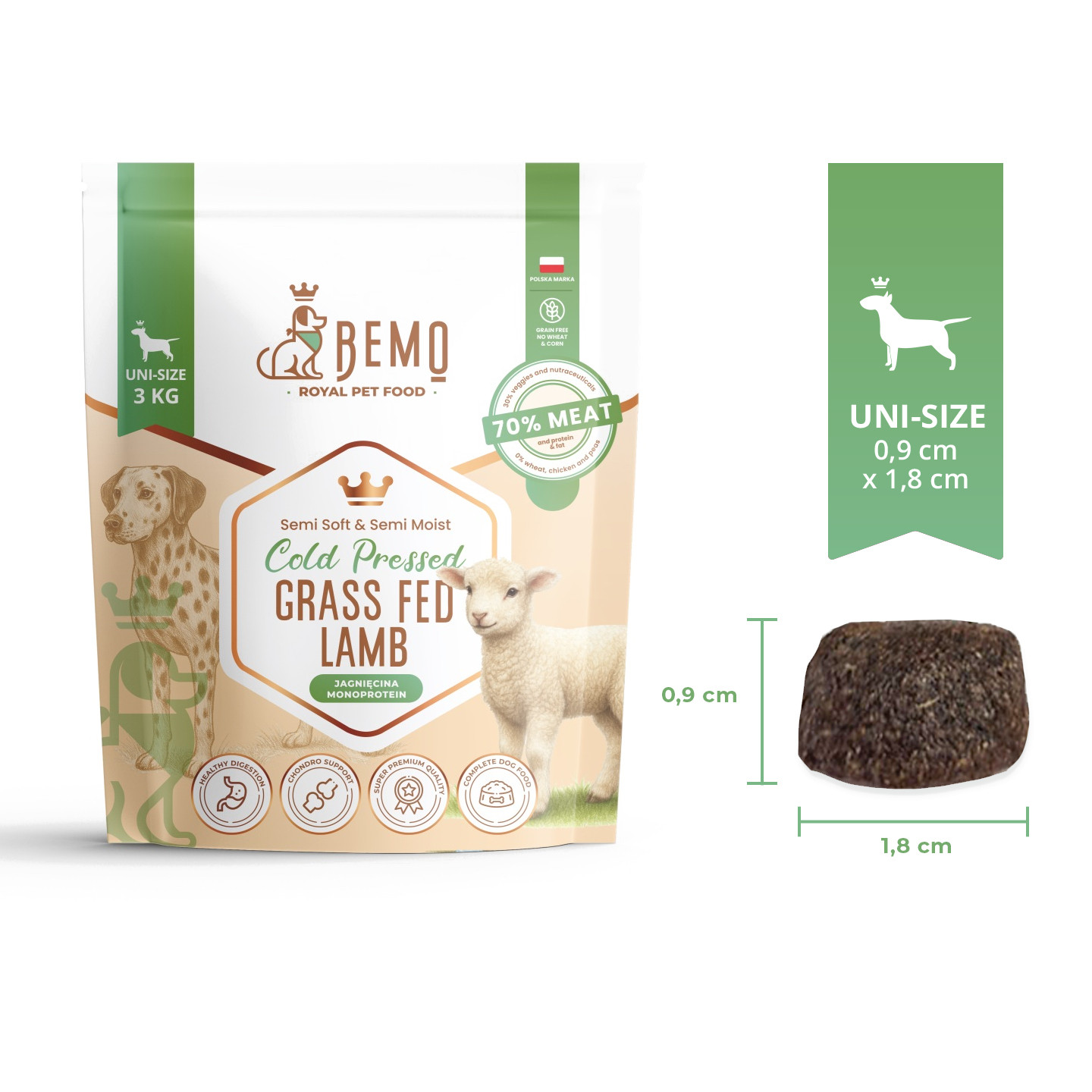 BEMO Cold Pressed Grass Fed Lamb - suché krmivo pro psy - 3kg - foto 1