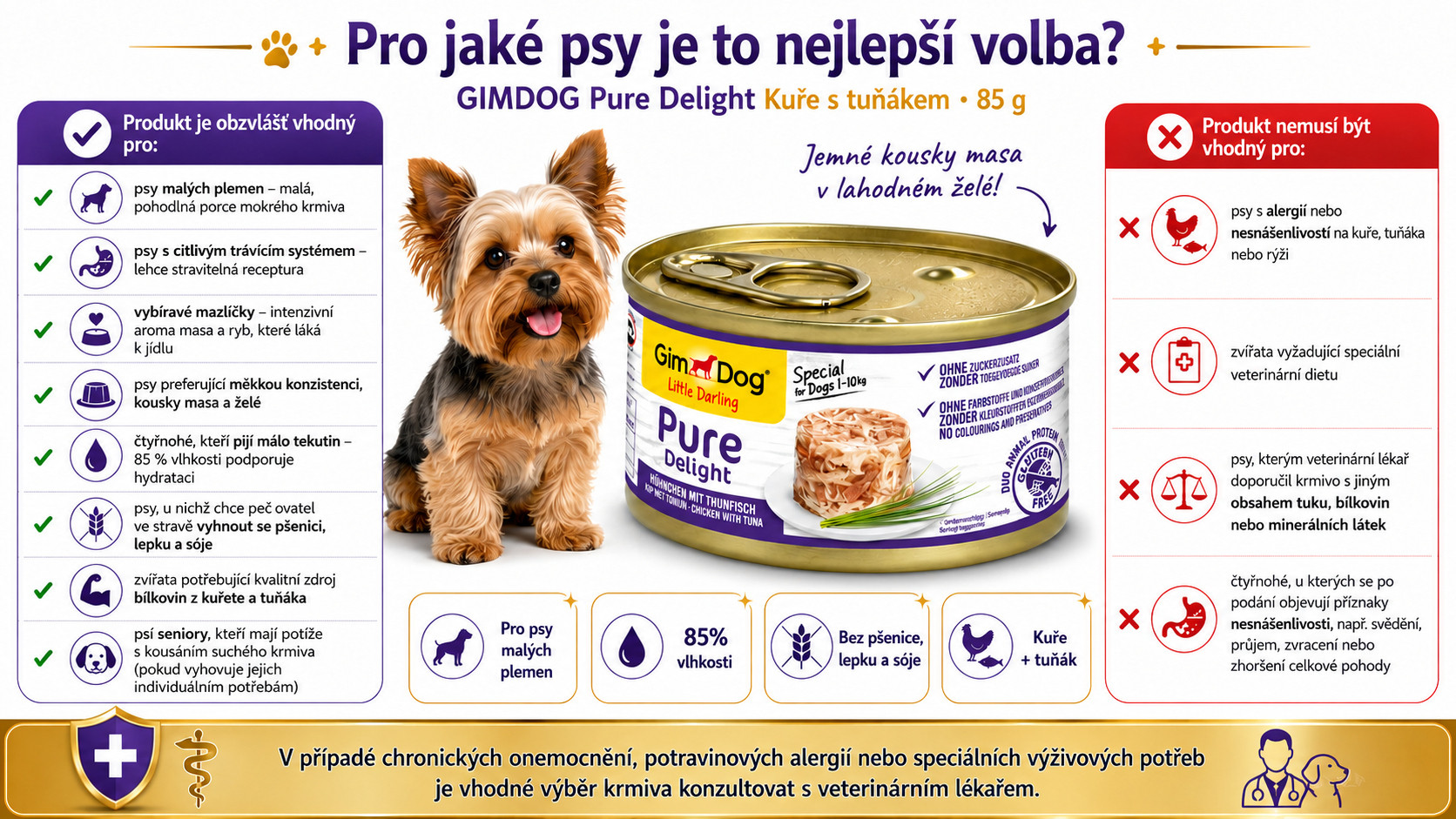 GIMDOG Little Darling Pure Delight Chicken with tuna - vlhké krmivo pro psy - 85g - foto 2