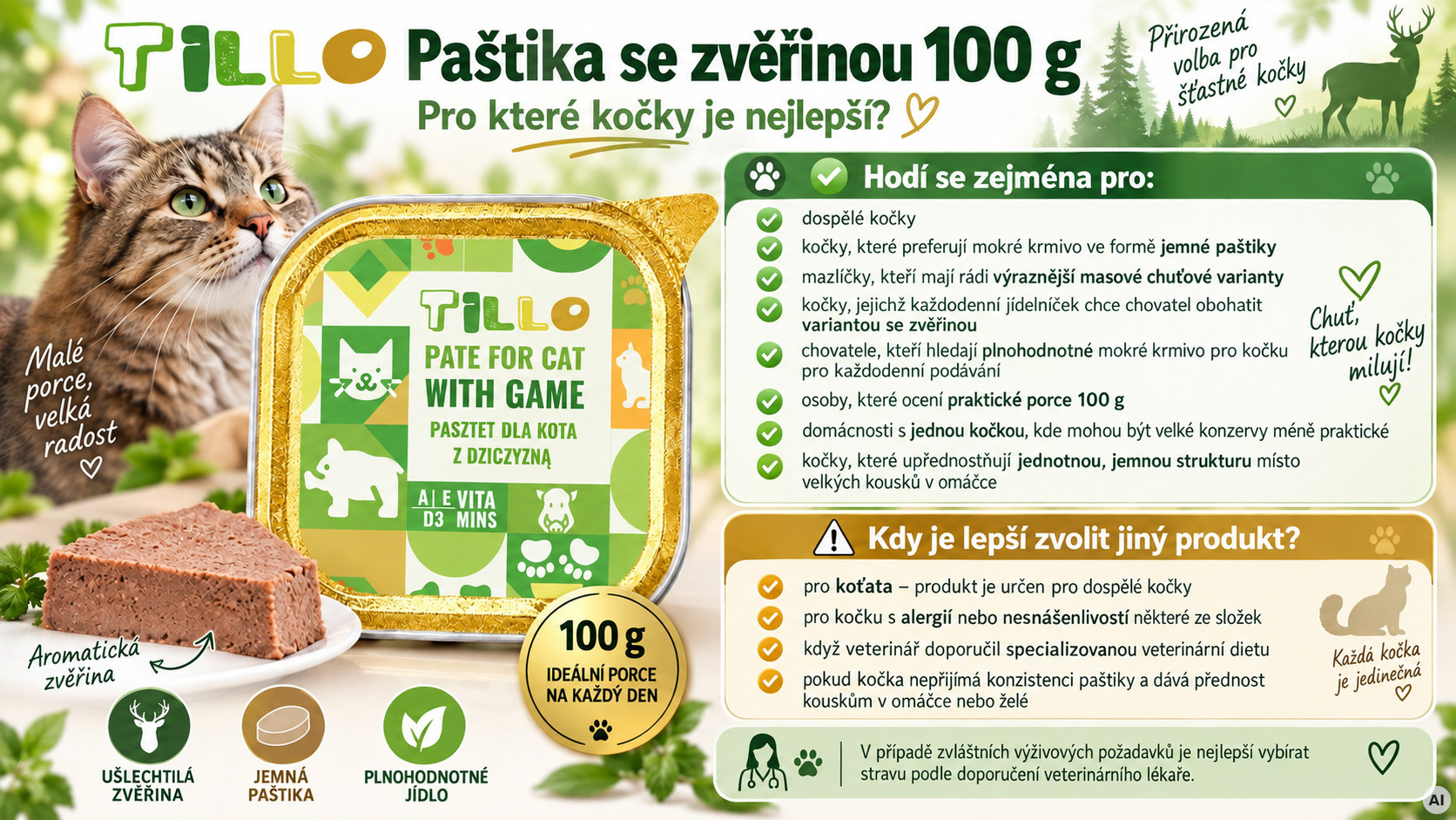 TILLO Paštika v misce Mix příchutí - mokré krmivo pro kočky - 102x100g - foto 8