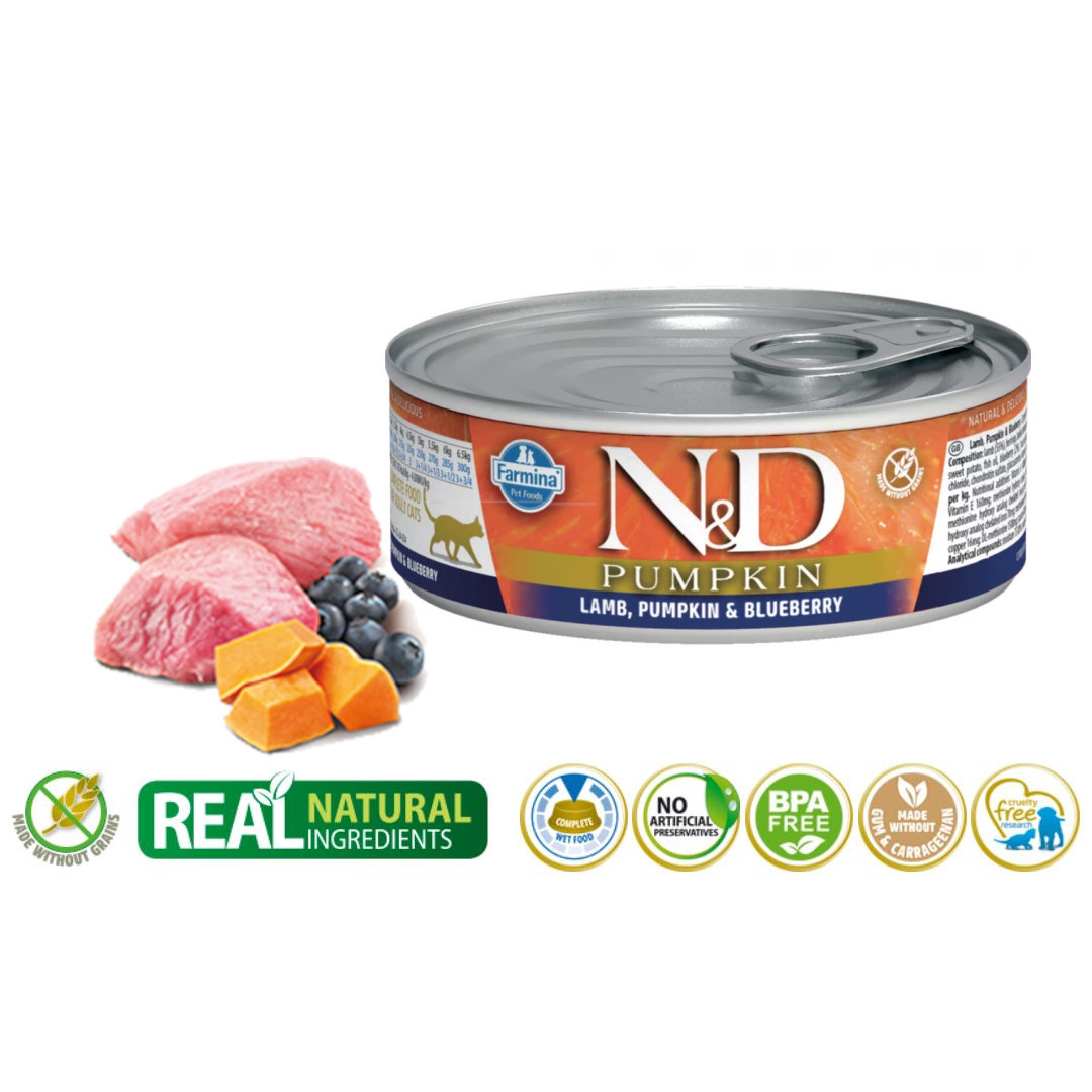 FARMINA N&D Pumpkin Lamb, Pumpkin & Blueberry - vlhké krmivo pro kočky - 70 g - foto 1