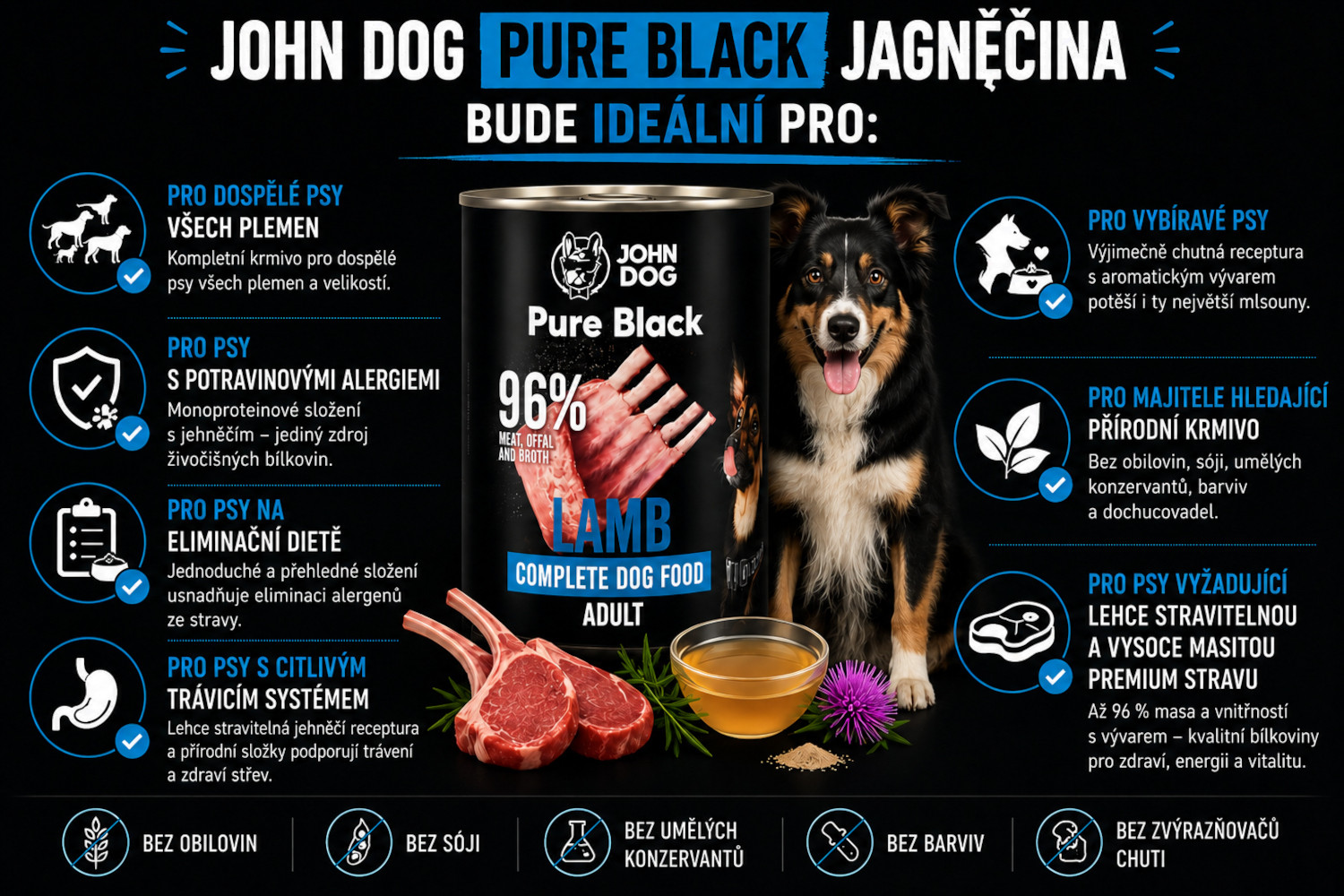 JOHN DOG Pure Black Mono Lamb - vlhké krmivo pro psy - 400g - foto 1