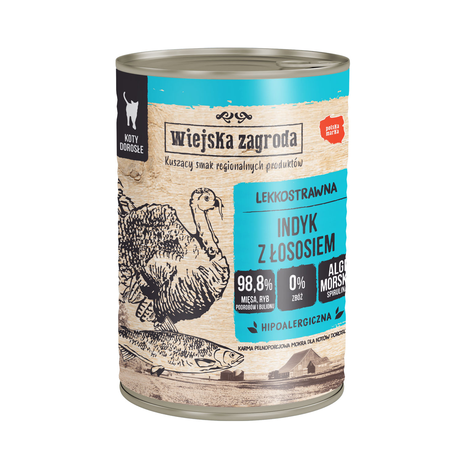 WIEJSKA ZAGRODA Turkey with salmon - mokré krmivo pro kočky - 400g - foto 1