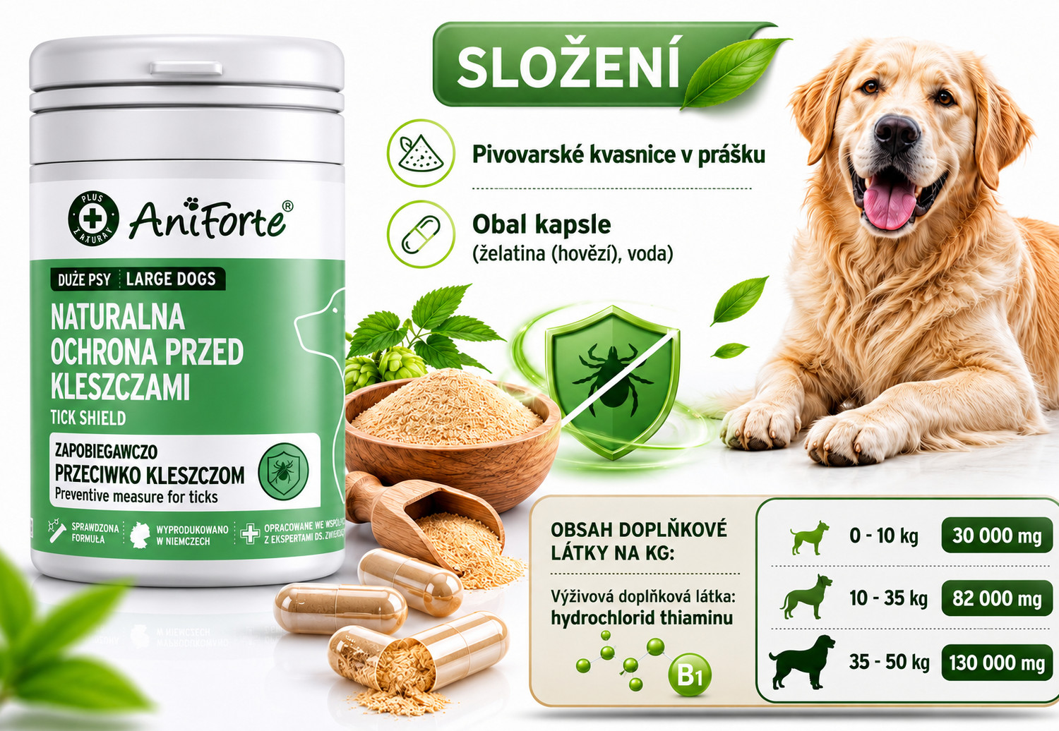 ANIFORTE Tick shield Large breeds - doplňky stravy pro psy - 60 tablet - foto 2