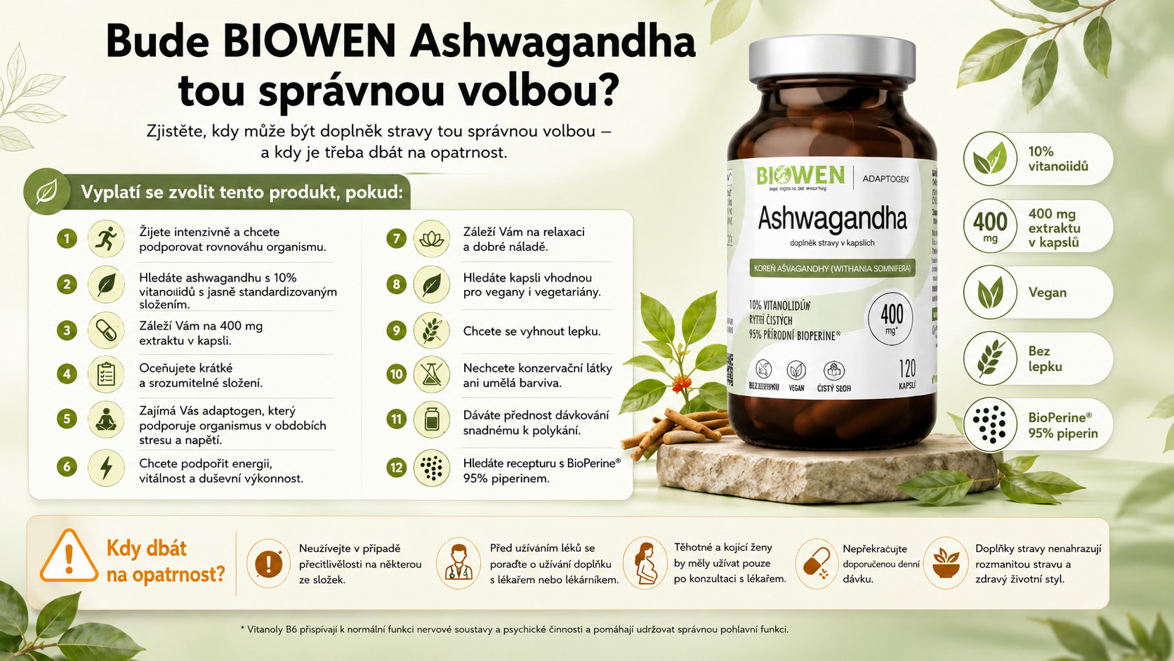 BIOWEN Ashwagandha – doplněk stravy pro lidi – 120 kapslí - foto 6