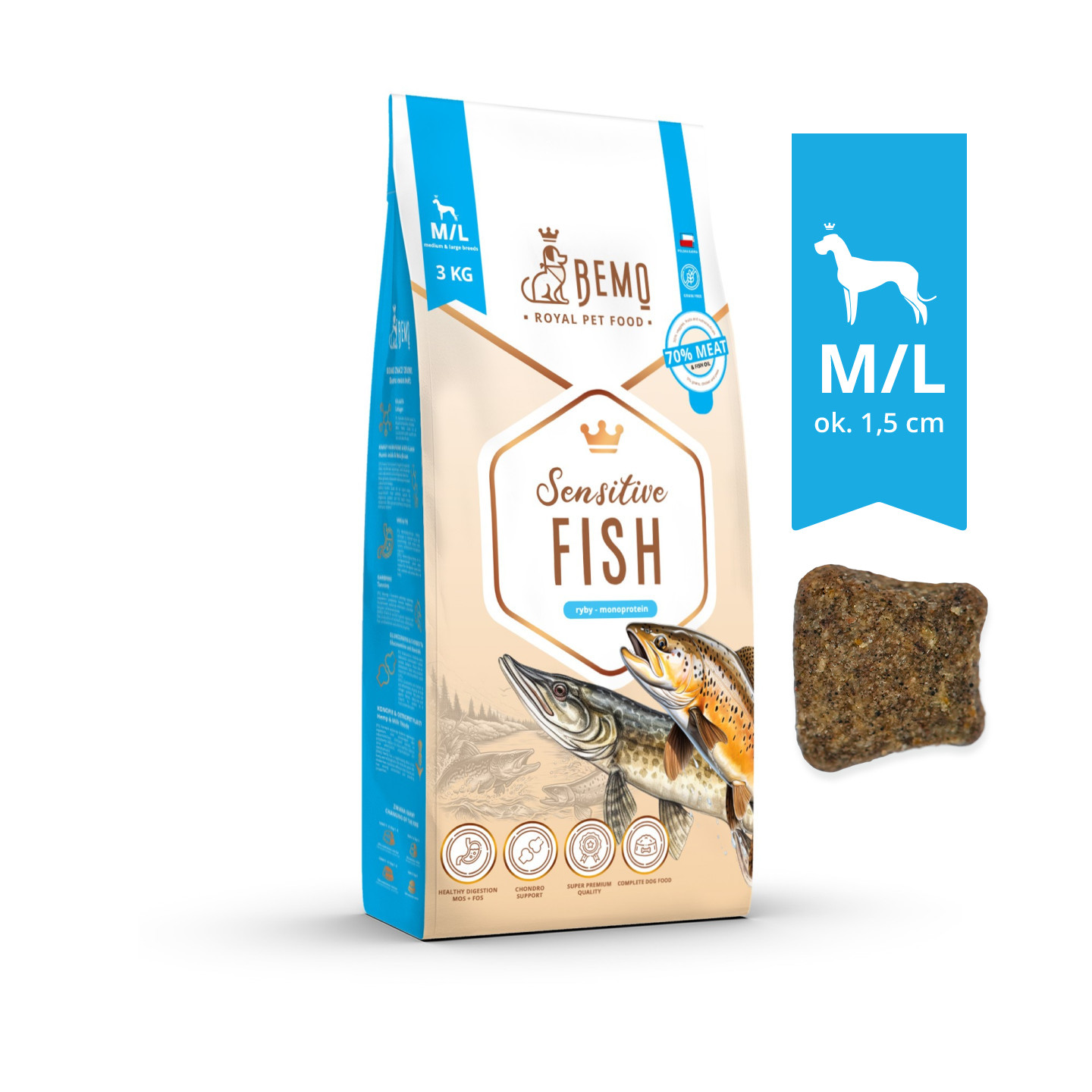 BEMO Sensitive Fish Medium/Large Mono - suché krmivo pro psy - 3kg - foto 1