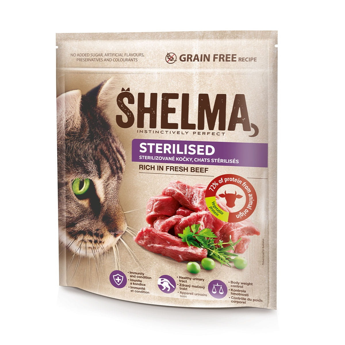 SHELMA Sterilised Rich in beef - suché krmivo pro kočky - 750g - foto 4