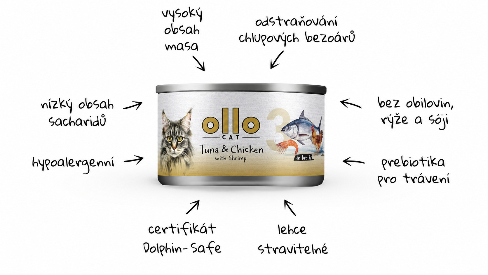 OLLO Cat nr 3 Tuna & Chicken with shrimp in broth - mokré krmivo pro kočky - 70g - foto 1