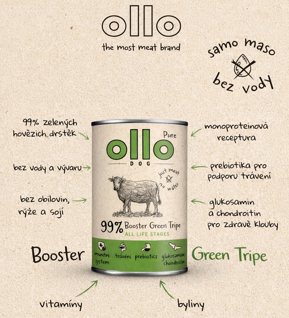 OLLO Booster Digest Green tripe - vlhké krmivo pro psy - 400g - foto 1