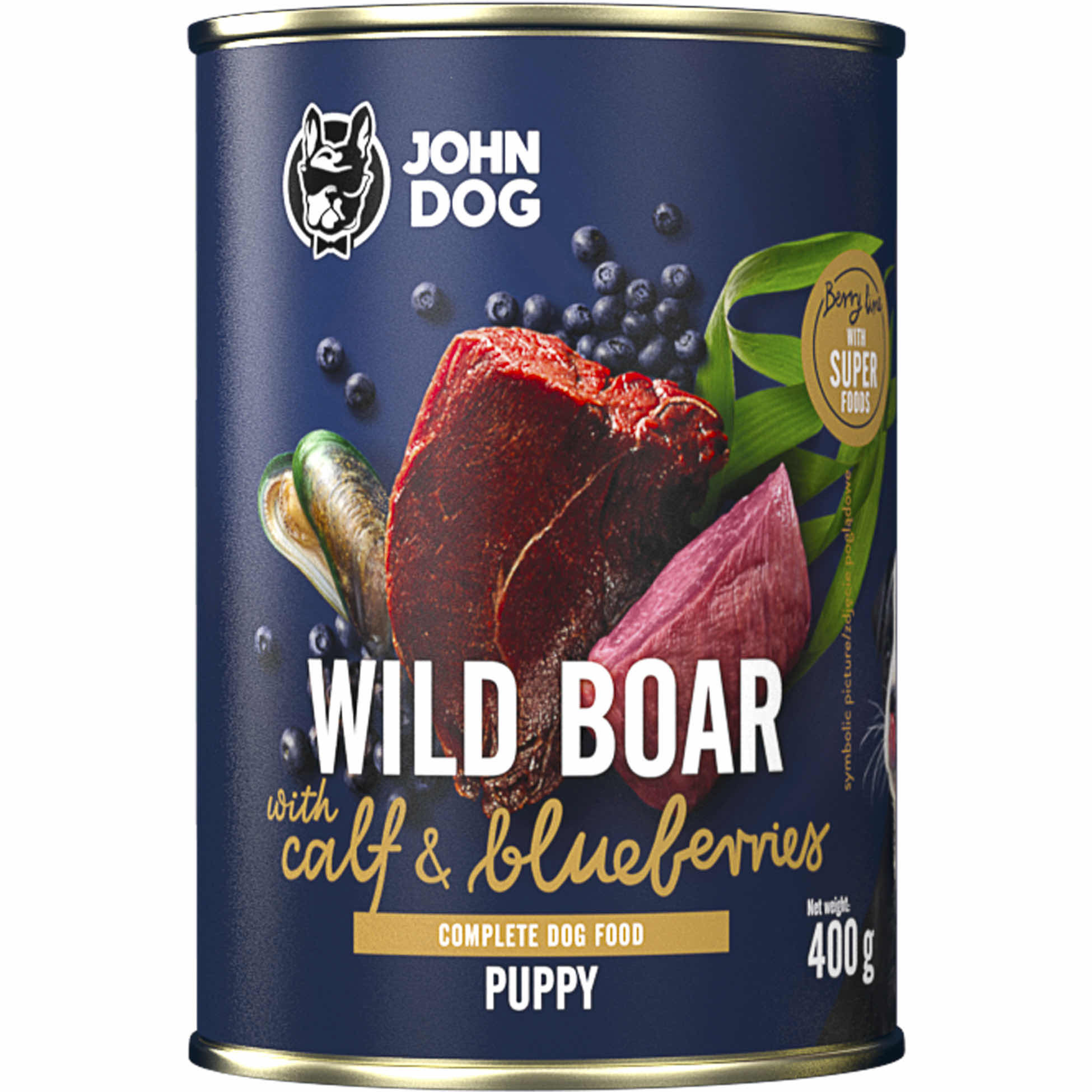 JOHN DOG Berry Line Puppy Wild boar with calf and blueberries - vlhké krmivo pro psy - 400g - foto 1