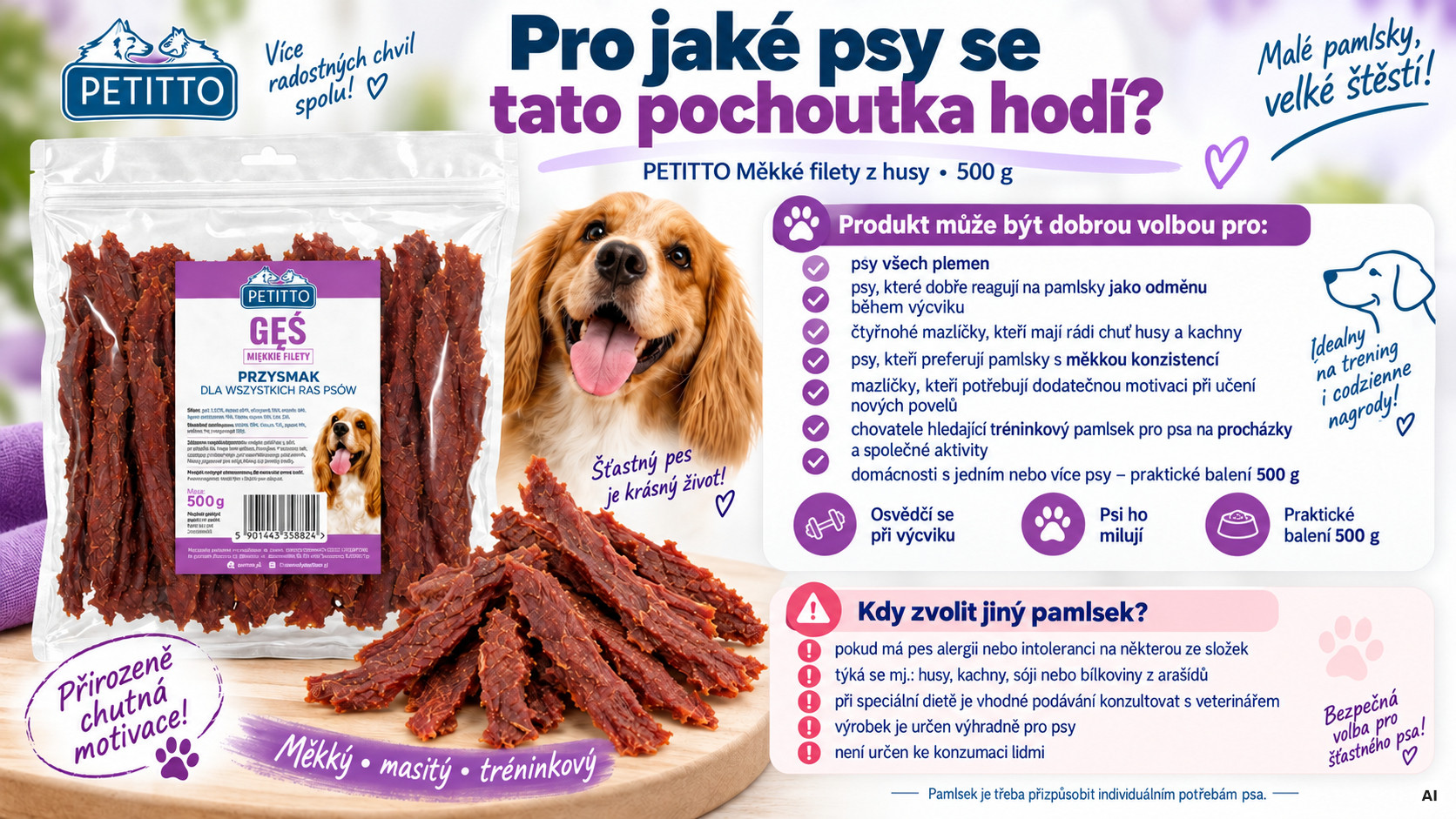 PETITTO Soft goose fillets - pamlsek pro psa - 500g - foto 2