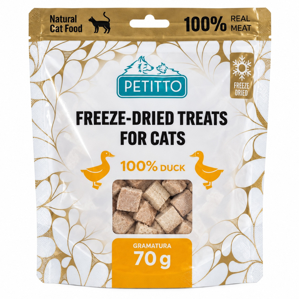 PETITTO Freeze-dried duck treats - pamlsek pro kočky - 70g - foto 2