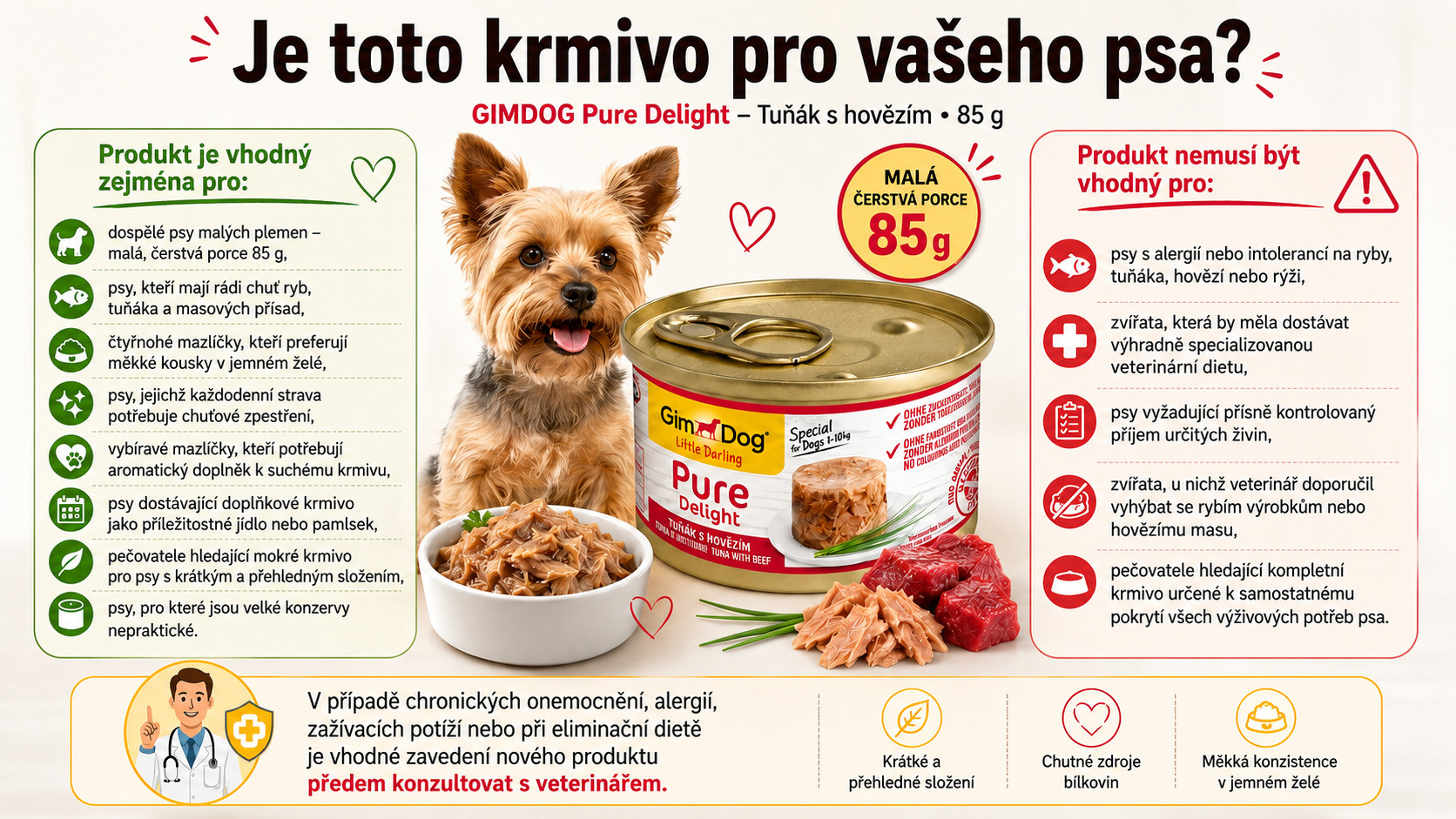 GIMDOG Little Darling Pure Delight Tuna with beef - vlhké krmivo pro psy - 85g - foto 2