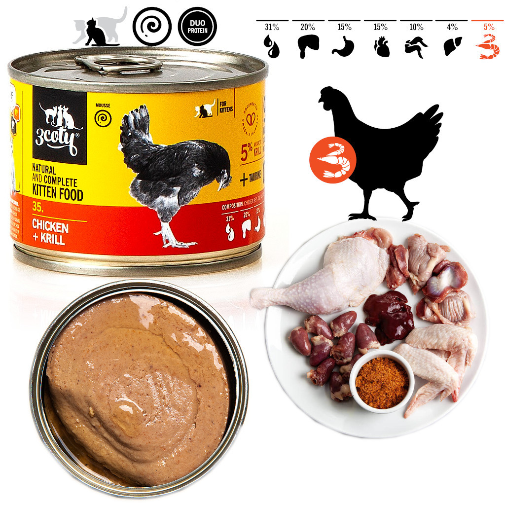 3COTY 35. Chicken and krill (kitten) - mokré krmivo pro kočky - 180g - foto 2