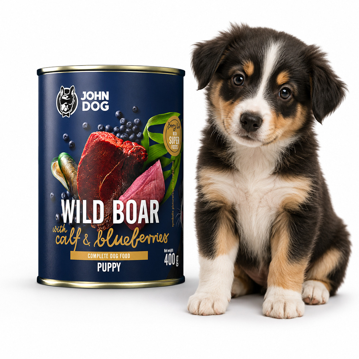 JOHN DOG Berry Line Puppy Wild boar with calf and blueberries - vlhké krmivo pro psy - 400g - foto 3