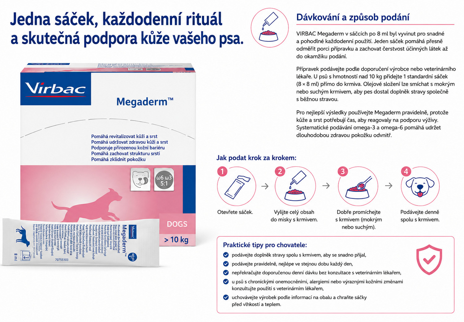 VIRBAC Megaderm mastné kyseliny posilující kůži a srst - doplňky stravy pro psy - 28x8ml - foto 3