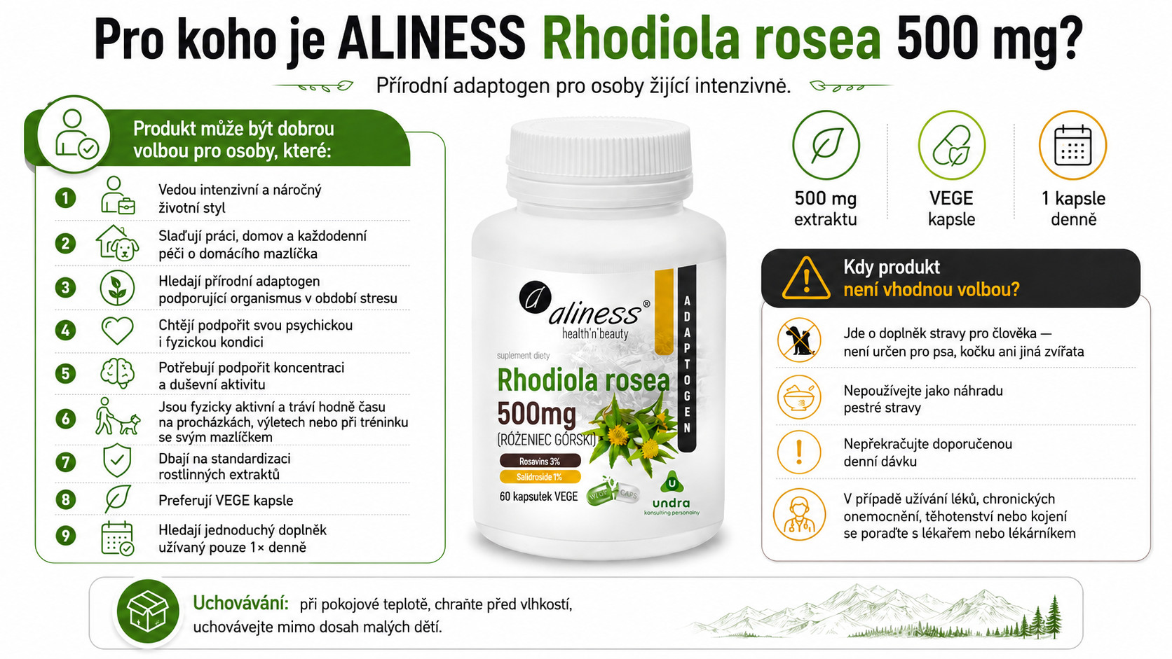 ALINESS Rhodiola rosea 500 mg – doplněk stravy – 60 kapslí - foto 5