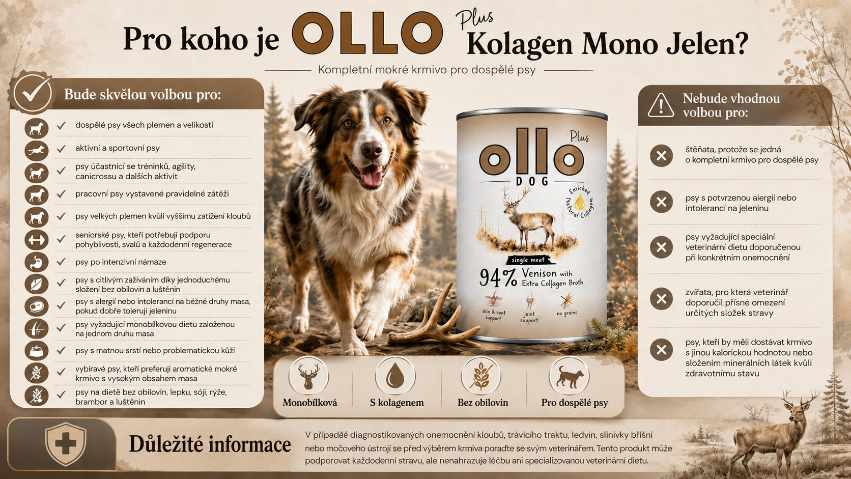 OLLO Plus Collagen Mono Deer - vlhké krmivo pro psy - 400g - foto 5