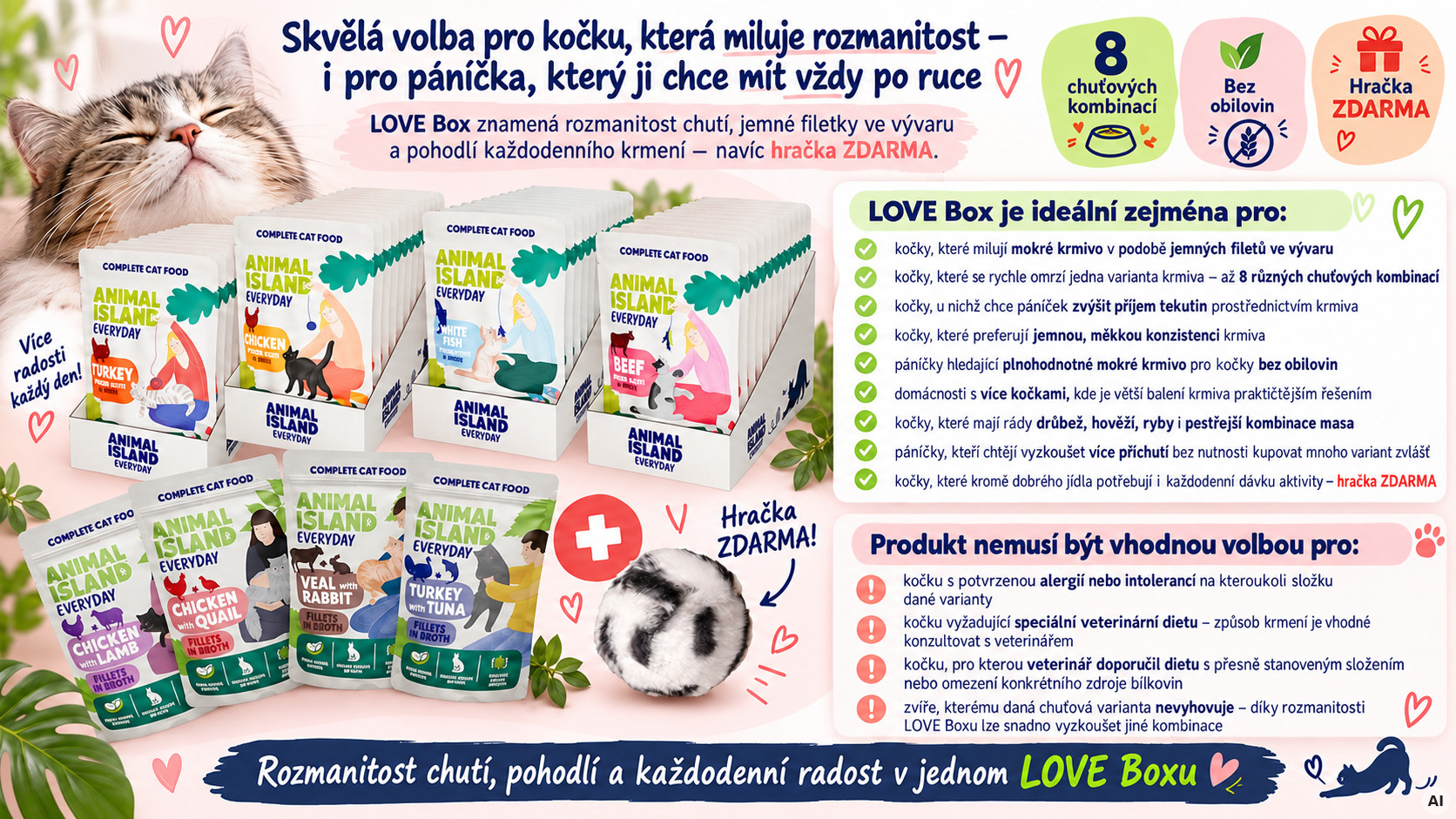 ANIMAL ISLAND Love Box Fillets in Broth Box + Toy - mokré krmivo pro kočky - 48x85g - foto 2