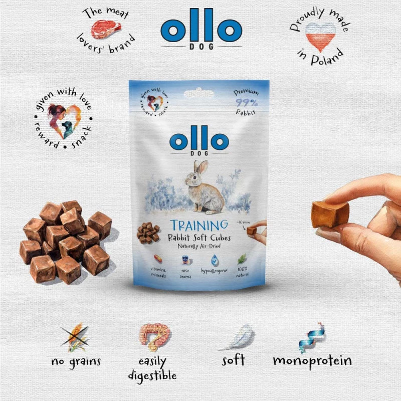 OLLO Air Dried Training Rabbit Cubes - pamlsek pro psa - 80g - foto 2