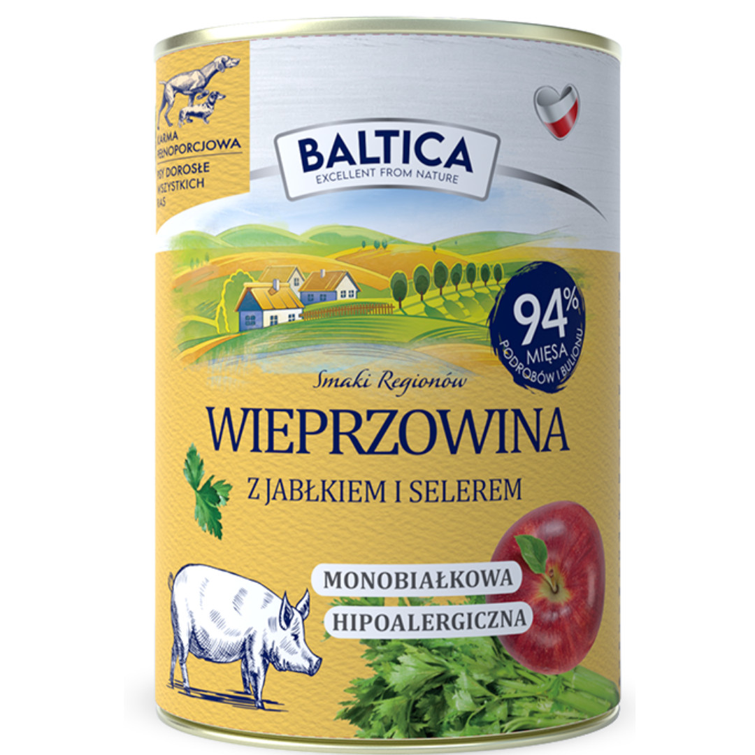 BALTICA Chutě regionů Mono Vepřové s jablkem - mokré krmivo pro psy - 12x400g - foto 1