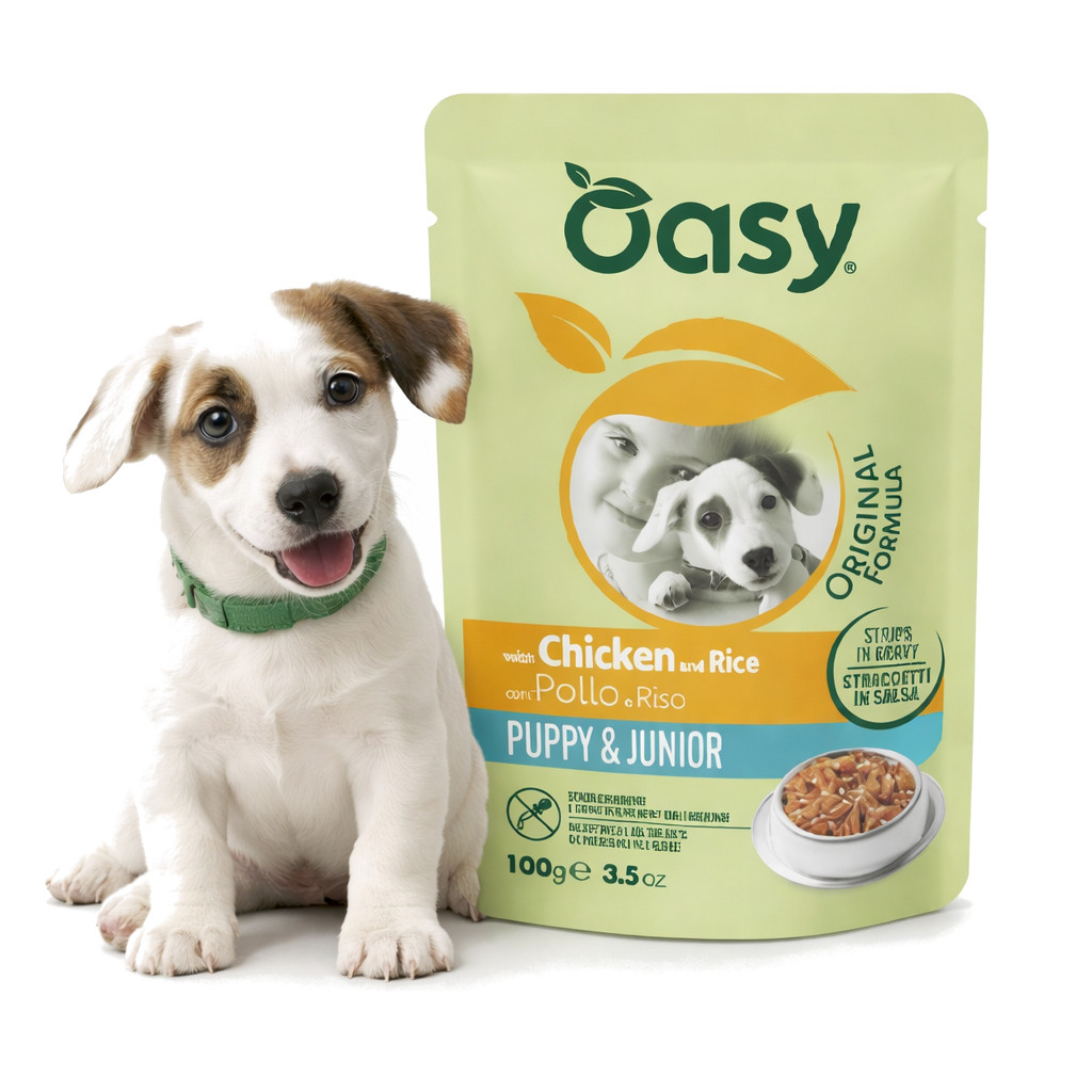 OASY Strips in Gravy Puppy & Junior with Chicken and rice - vlhké krmivo pro psy - 100g - foto 2