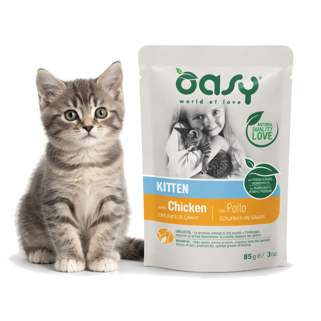 OASY Chunks in gravy Kitten with chicken - mokré krmivo pro kočky - 85g - foto 2