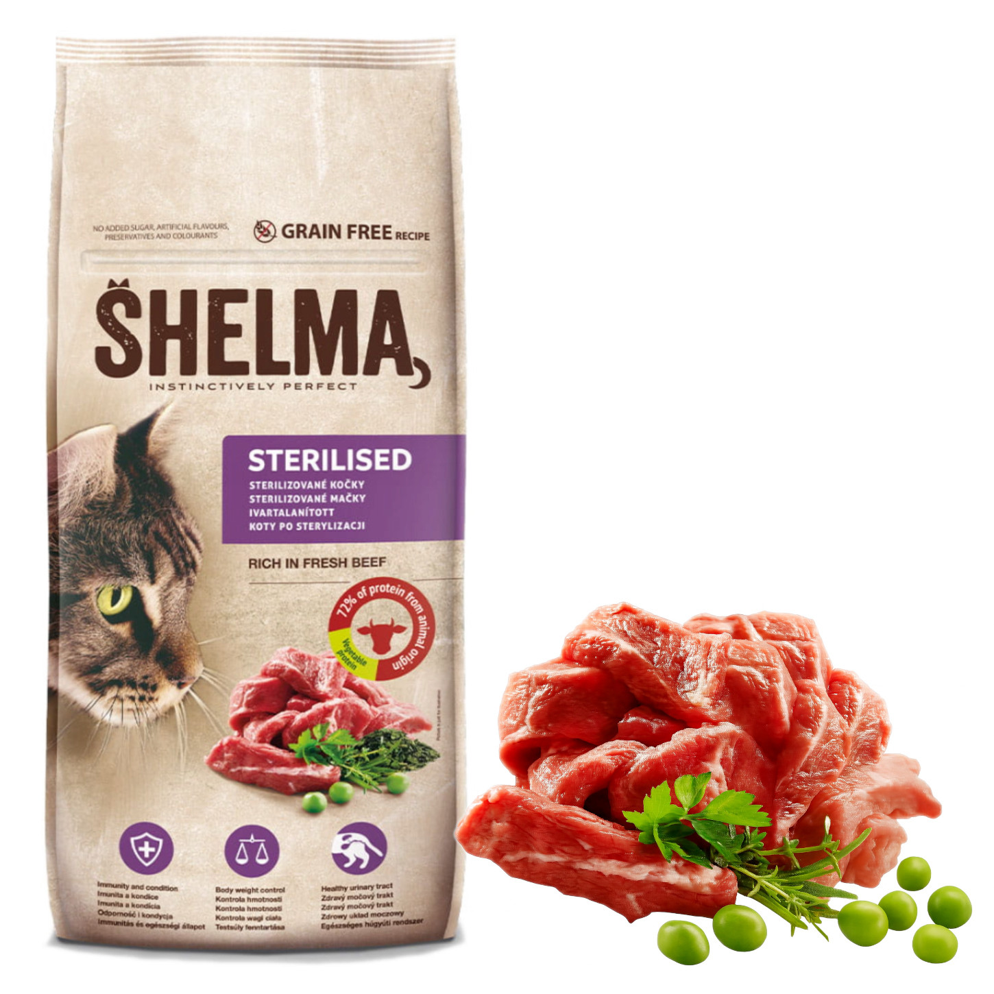 SHELMA Sterilised Beef - suché krmivo pro kočky - 8kg - foto 4