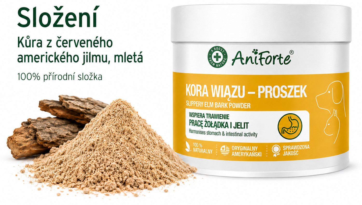 ANIFORTE Slippery elm bark - doplňky stravy pro psy a kočky - 100g - foto 2