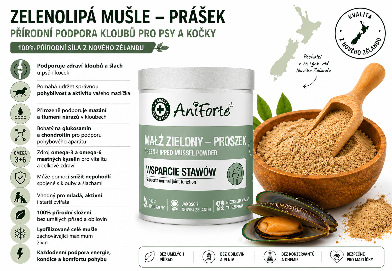 ANIFORTE Green lipped mussel - doplňky stravy pro psy a kočky - 100g - foto 1