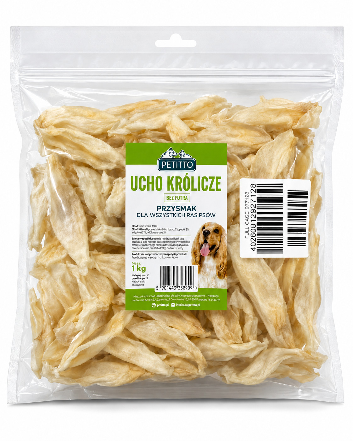PETITTO Rabbit ear without fur Mono - pamlsek pro psa - 1kg - foto 1