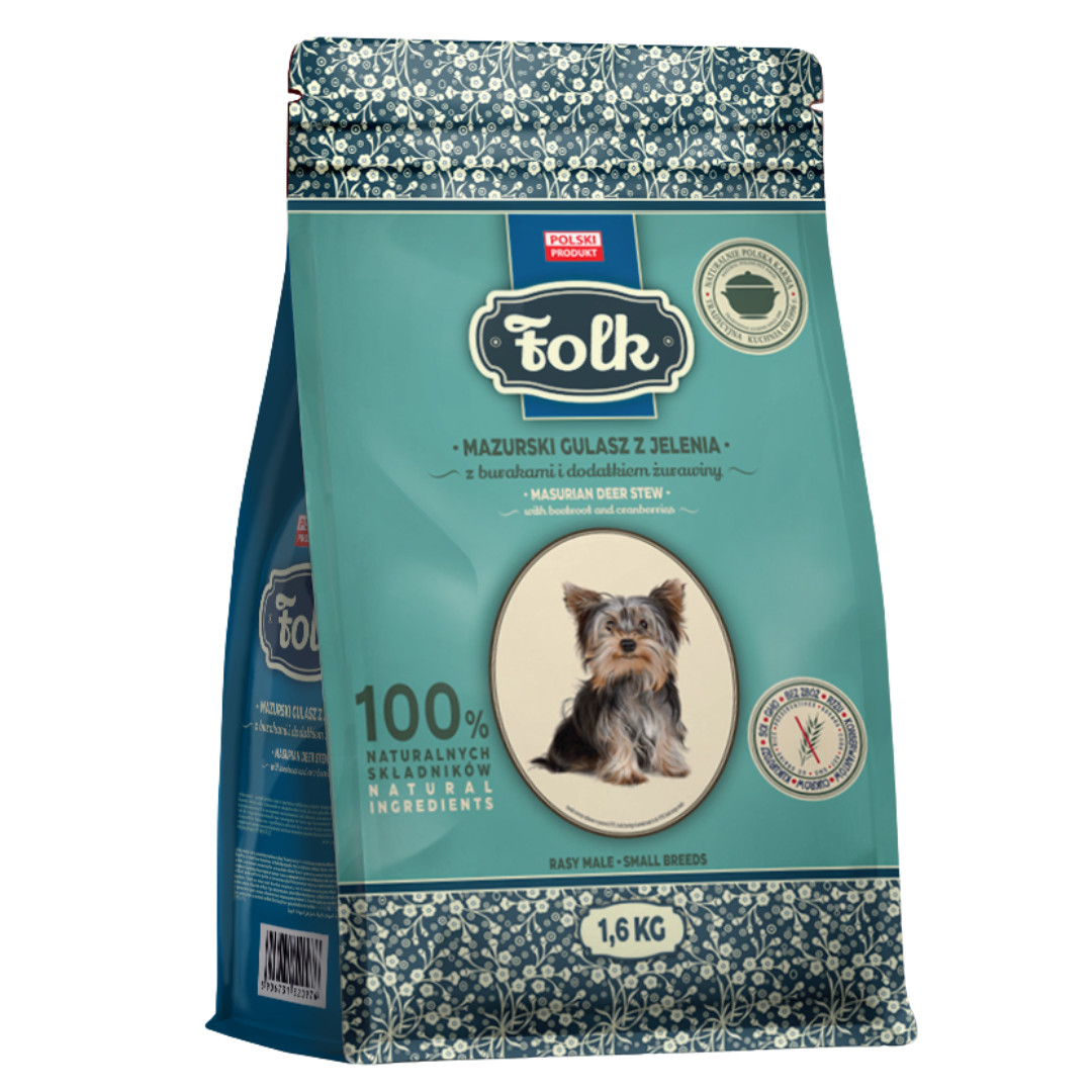 FOLK Small breeds Traditional masurian venison stew with beets and cranberries - suché krmivo pro psy - 1,6kg - foto 1