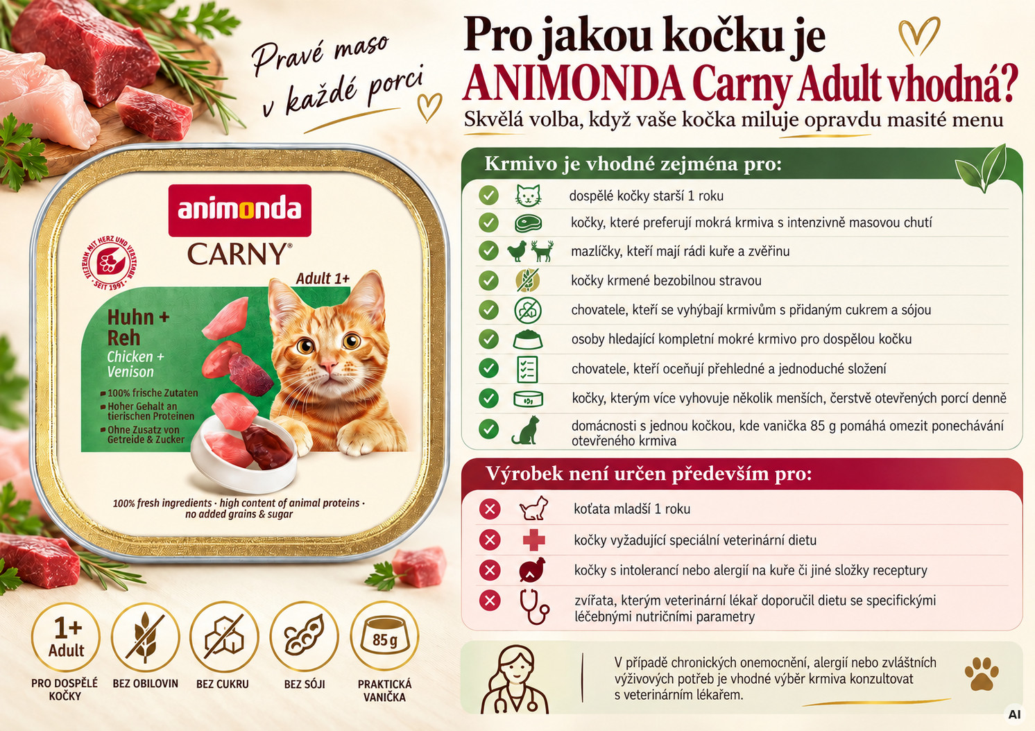 ANIMONDA Carny Adult Chicken and game - mokré krmivo pro kočky - 85g - foto 2