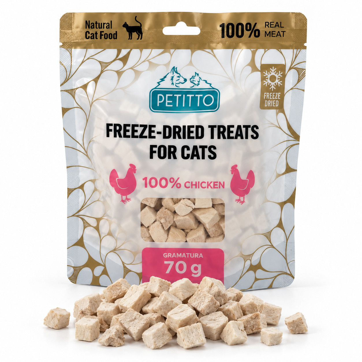 PETITTO Freeze-dried chicken treats Mono - pamlsek pro kočky - 70g - foto 4