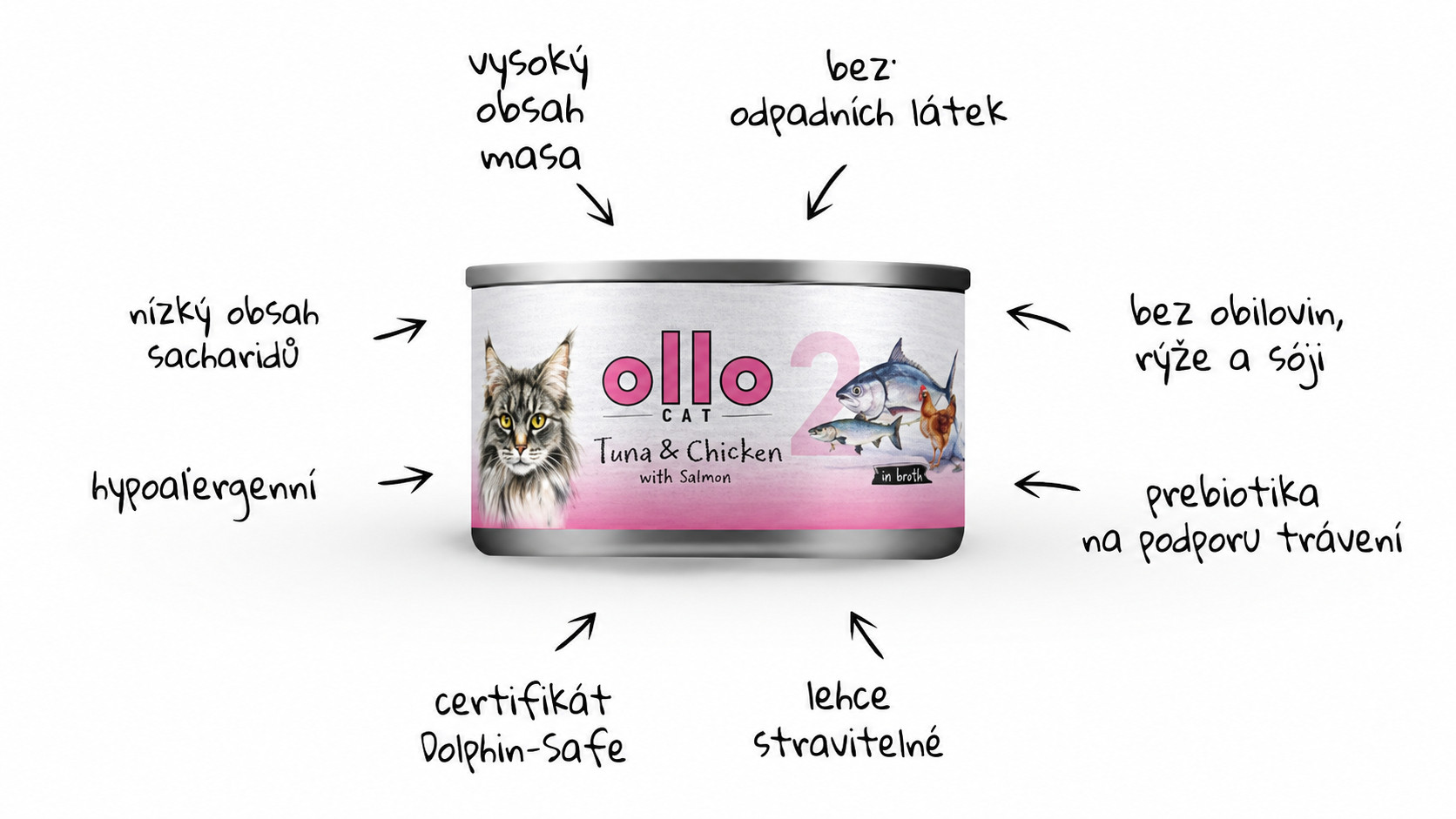 OLLO Cat nr 2 Tuna & Chicken with salmon in broth - mokré krmivo pro kočky - 70g - foto 1