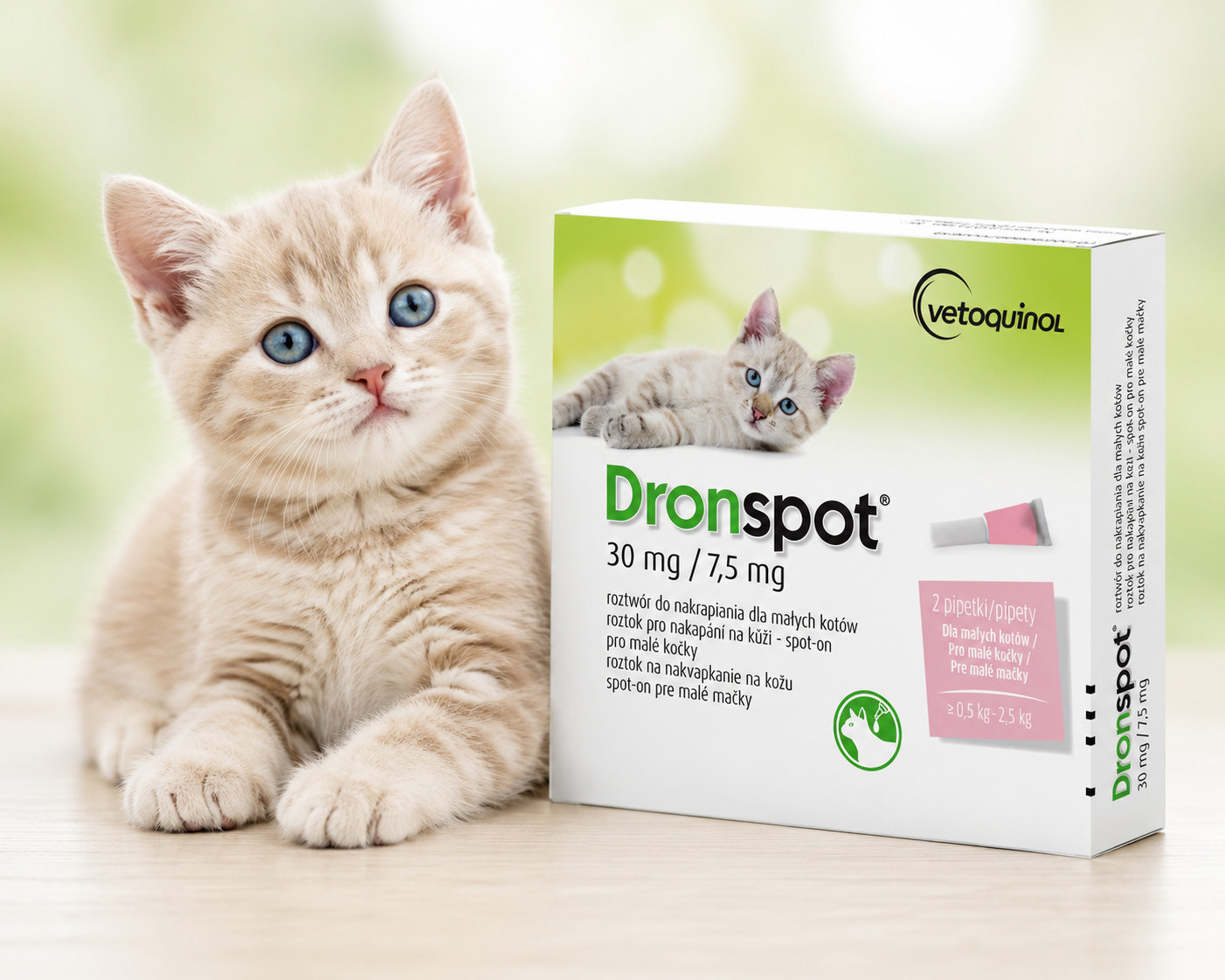  VETOQUINOL Dronspot - odčervovací kapky pro kočky 0,5-2,5 kg - foto 3