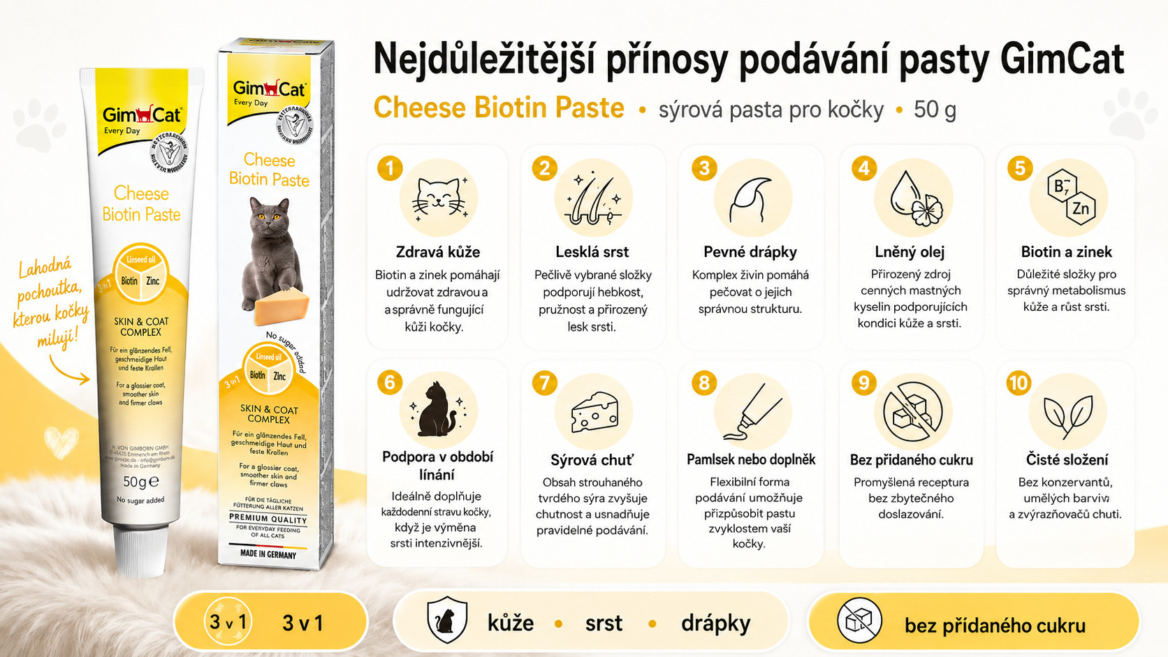 GIMCAT Cheese biotin paste - pamlsek pro kočky - 50g - foto 1