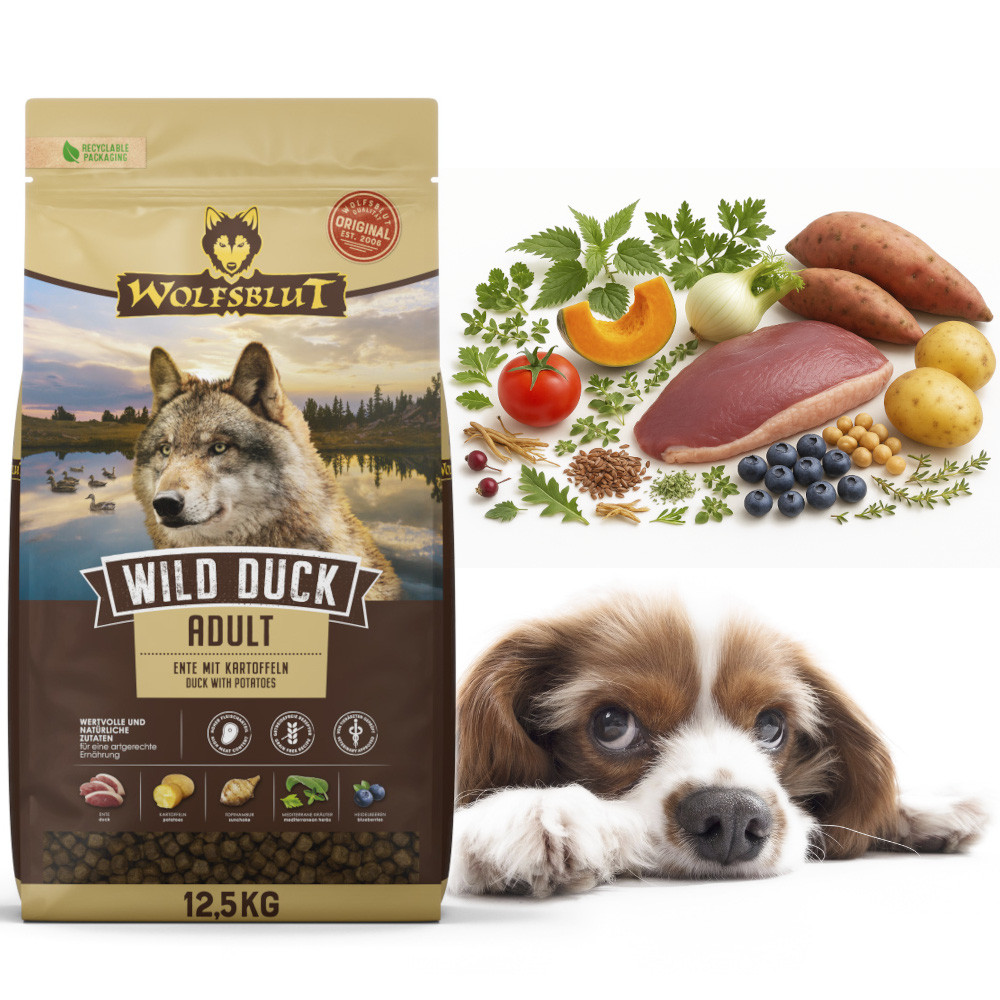 WOLFSBLUT Wild Duck Duck with potatoes - suché krmivo pro psy - 12,5kg - foto 5