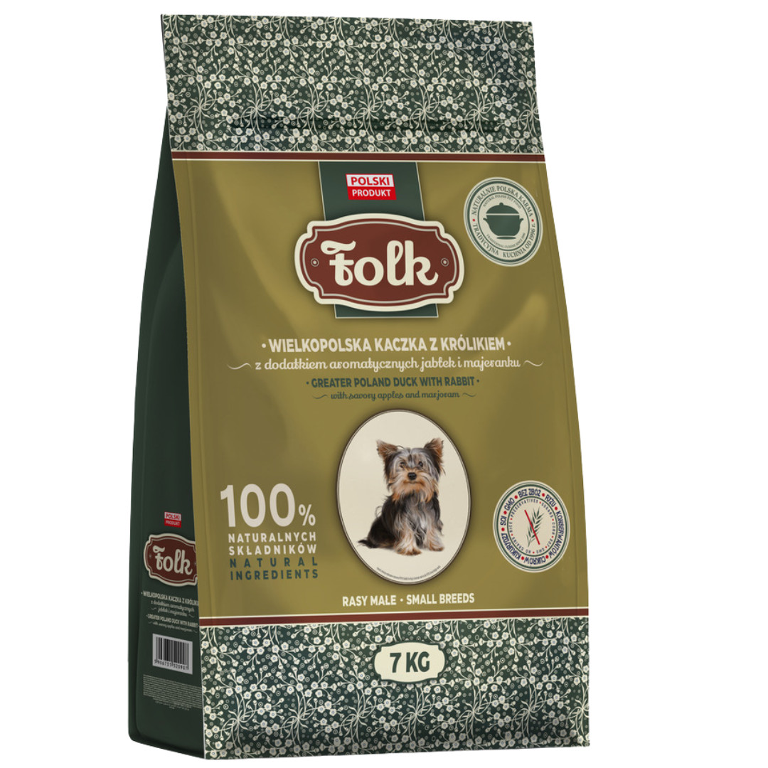 FOLK Small breeds Traditional Greater Poland duck with rabbit, apples and marjoram - suché krmivo pro psy - 7kg - foto 1