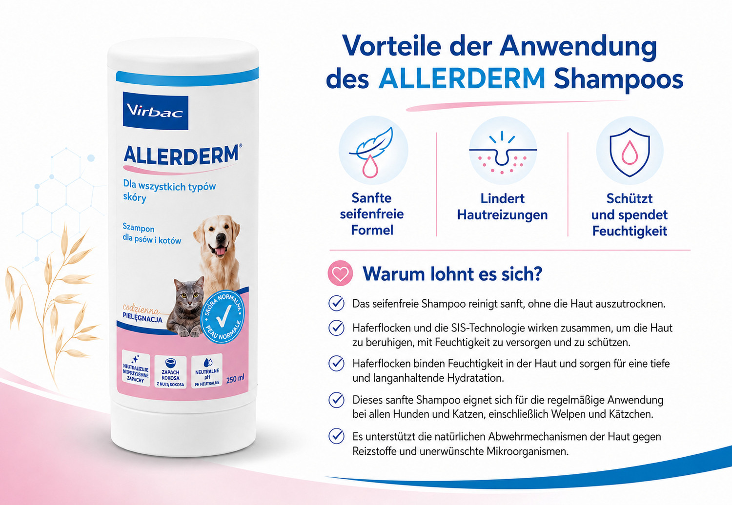 VIRBAC Allerderm normální kůže - šampon pro psy a kočky - 250 ml - foto 1