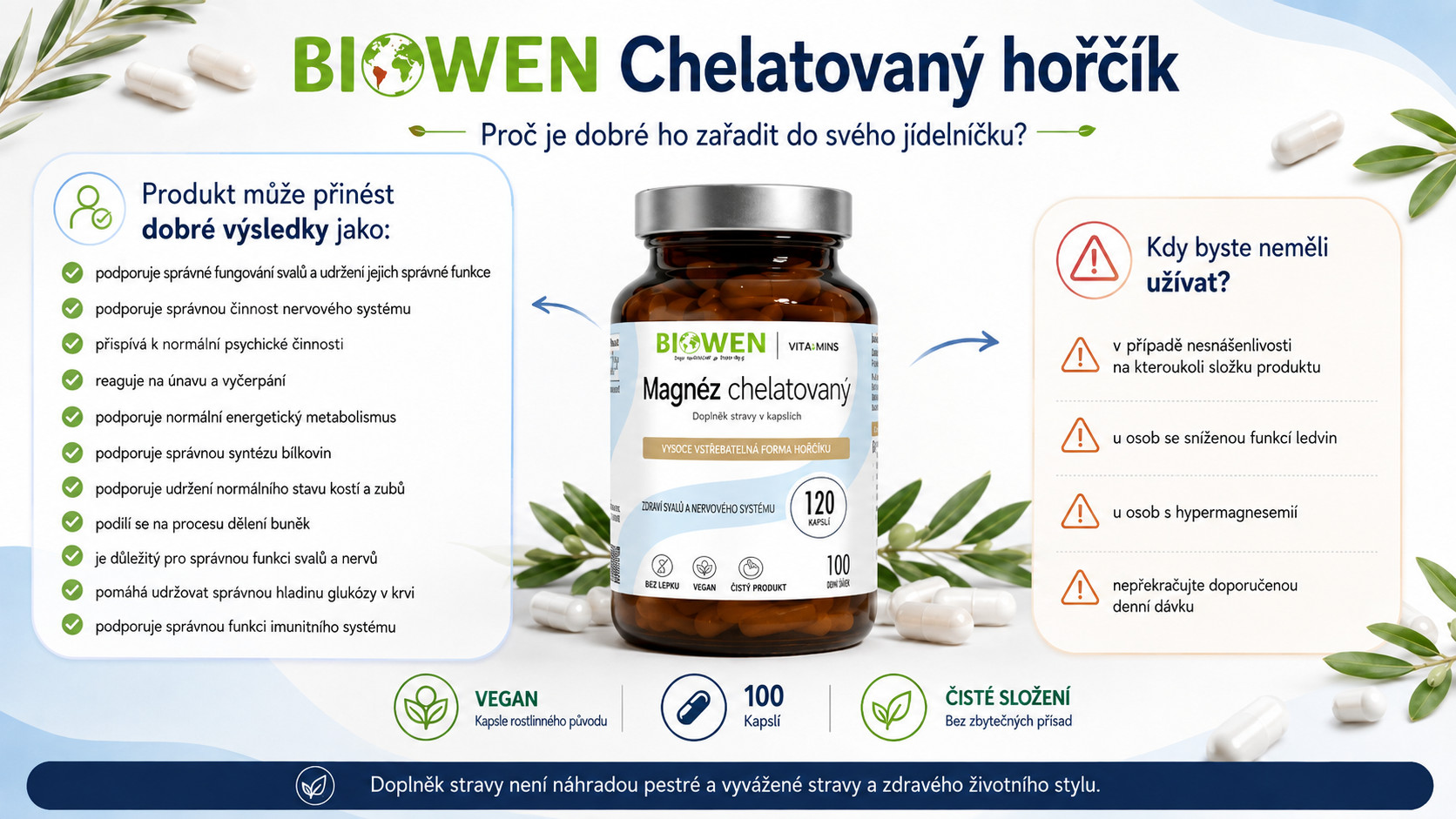 BIOWEN Chelátový hořčík bisglycinát – doplněk stravy pro lidi – 100 kapslí - foto 7