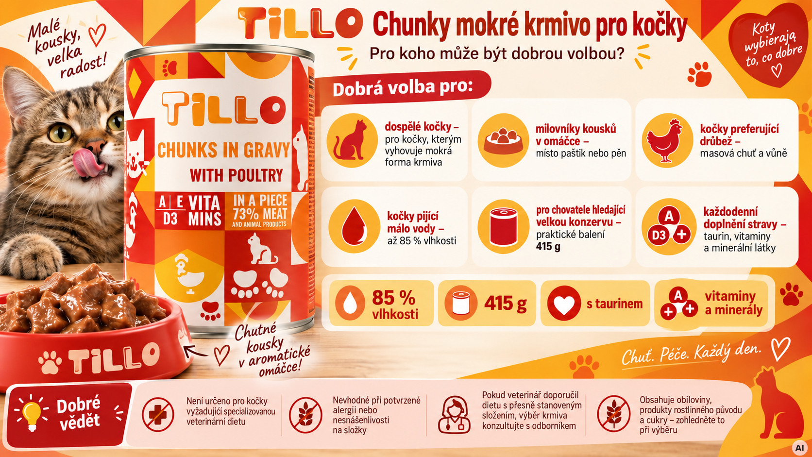 TILLO Kousky v omáčce s drůbežím - mokré krmivo pro kočky - 24x415 g - foto 2